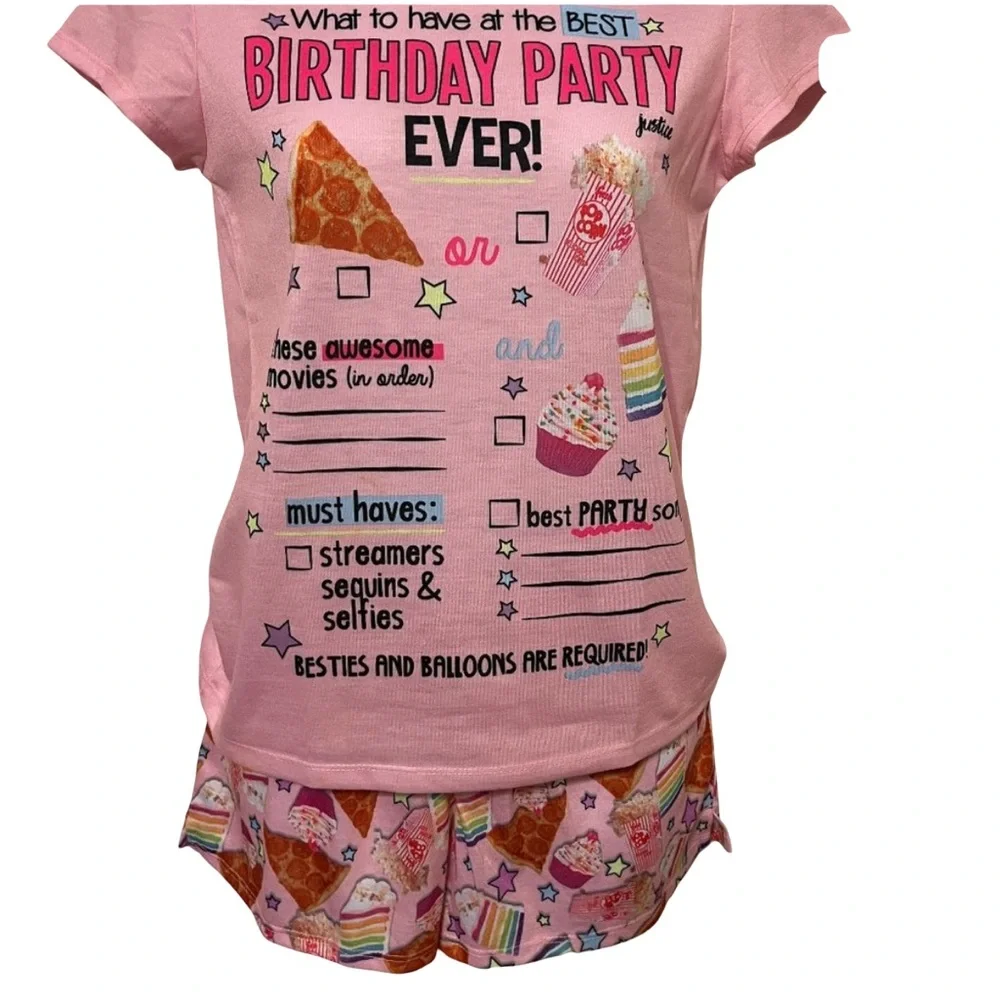 NWT Justice write on birthday pajama shorts set size 12